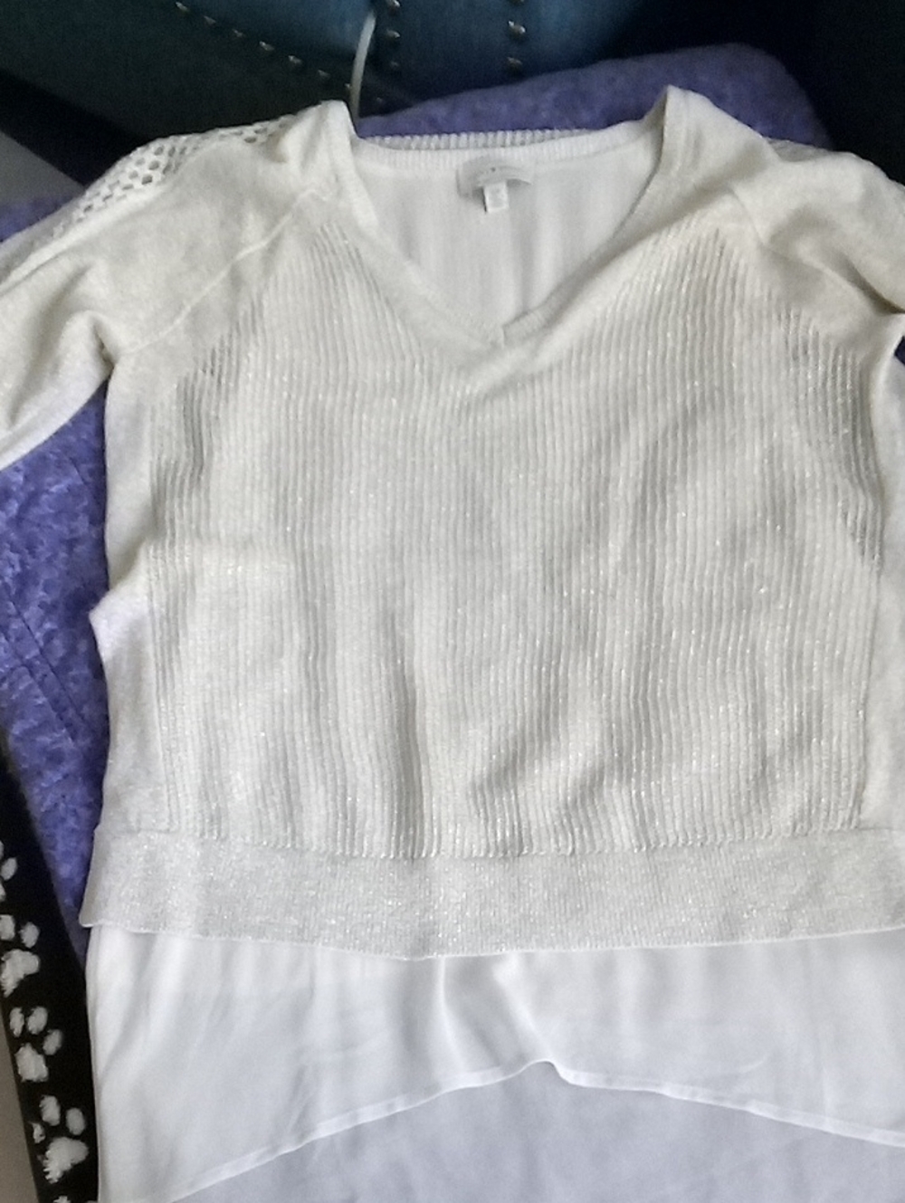 Lucky Brand Cream V-Neck Layered Hem Sweater